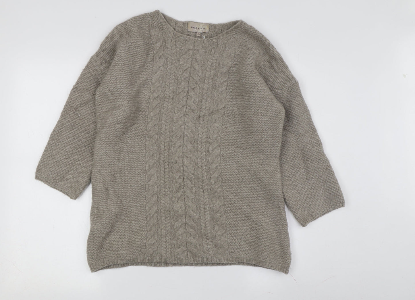 Amaryllis Women's Beige M Cable-Knit Wool Blend Jumper