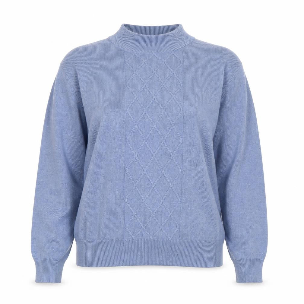 Front view of Honor Millburn Women's Blue Mock Neck Pullover M