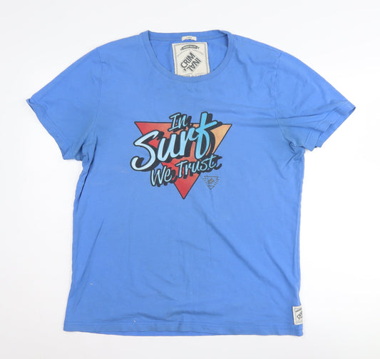 Criminal Men's Blue Surf Graphic Cotton T-Shirt, L