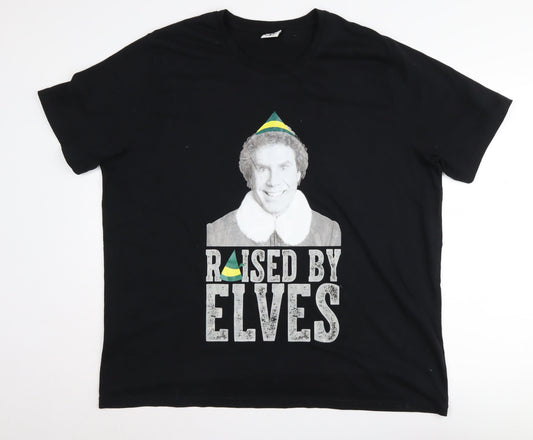 Elf Men's Black XXL Christmas Graphic T-Shirt