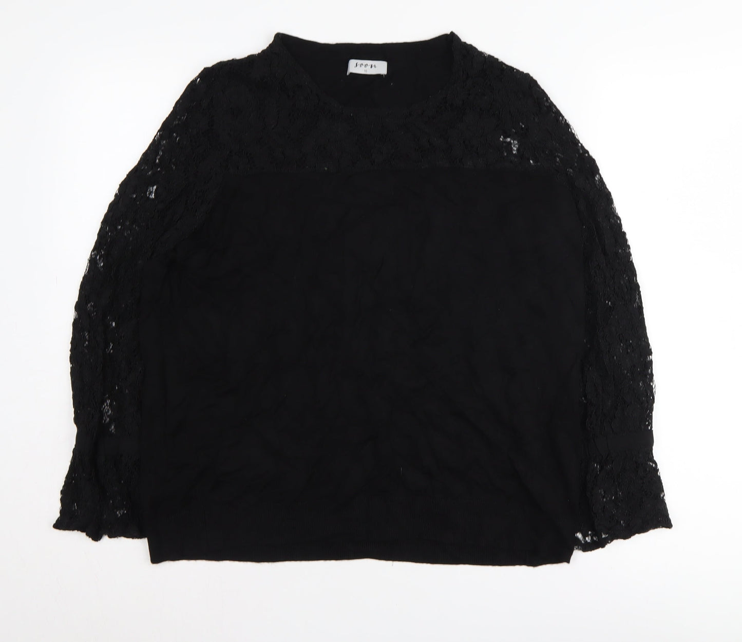 Soon Women's Black Crew Neck Pullover Jumper Size 16