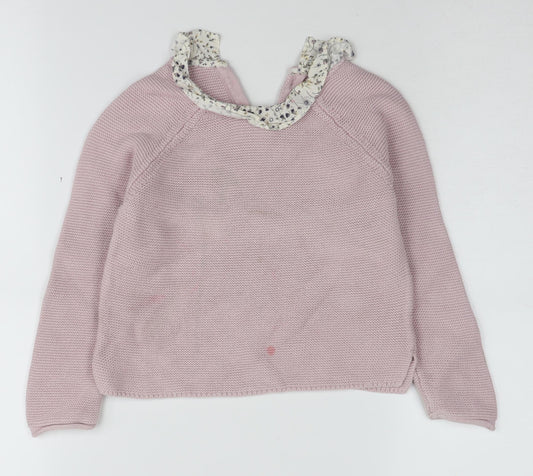 Next Girls Pink Cotton Pullover Jumper 3-4 Years Button Detail