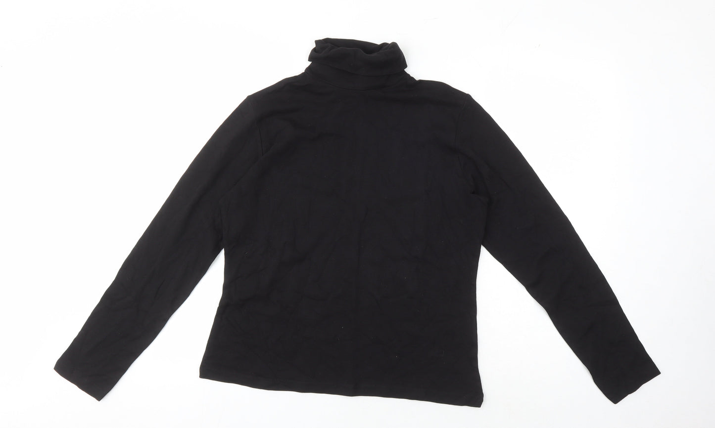 EWM Women's Black Roll Neck Top, Size M, Cotton Basic