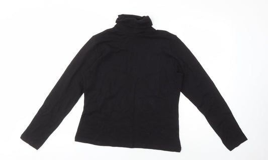 EWM Women's Black Roll Neck Top, Size M, Cotton Basic
