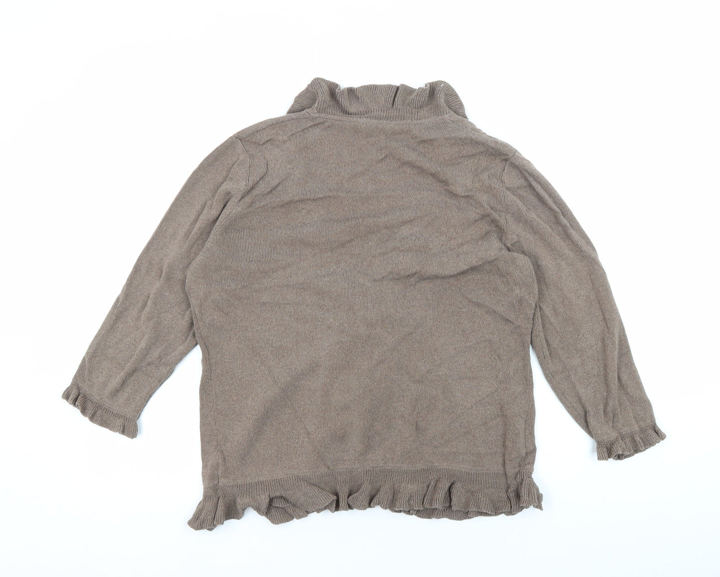CC Women's Brown Ruffle Cardigan, Size L, Casual Autumn Knit