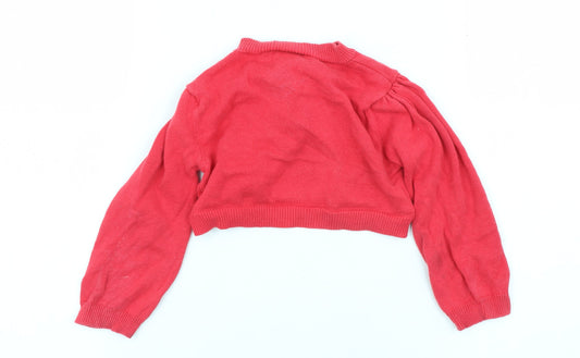 JoJo Maman Bébé Girls Red Cotton Shrug, 36 Months, Knit Jumper