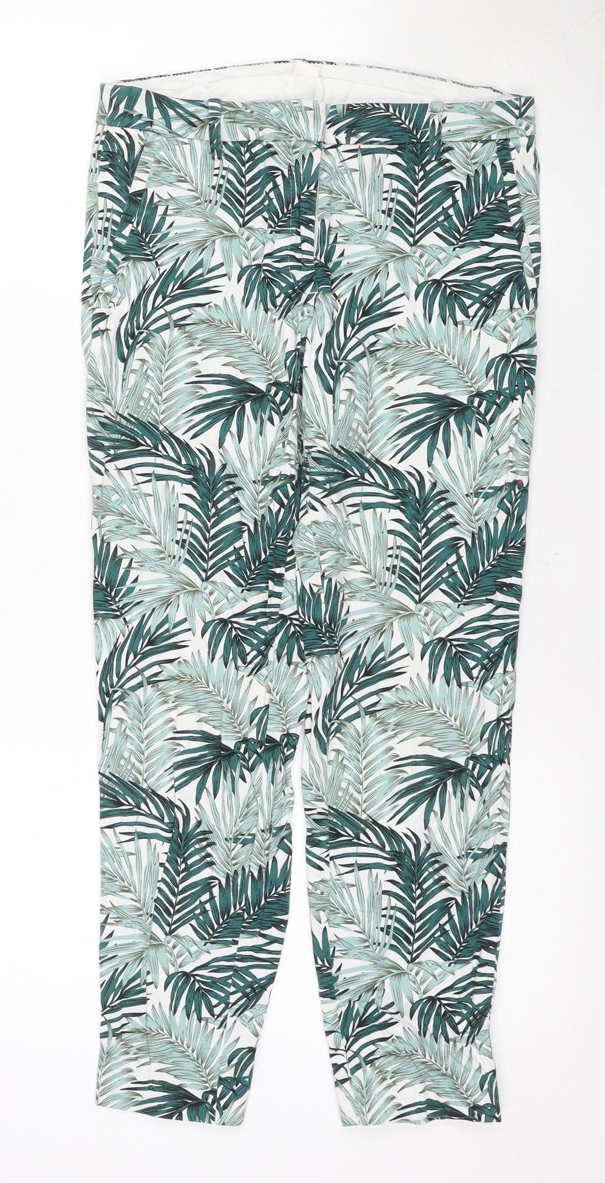 H&M Women's Green Floral Trousers Size 6