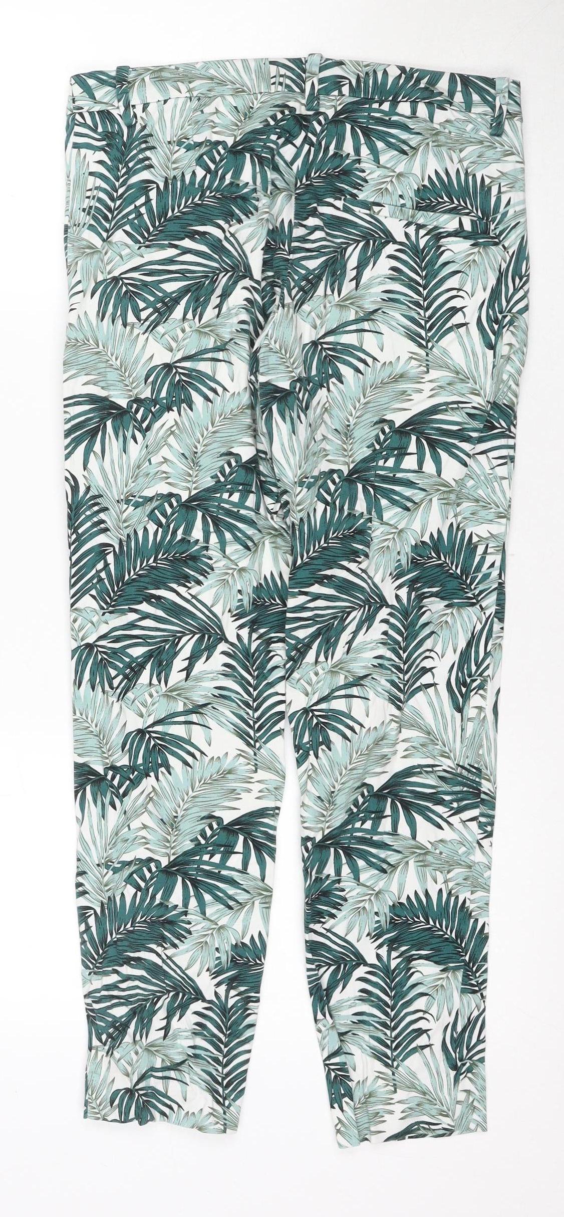 H&M Women's Green Floral Trousers Size 6