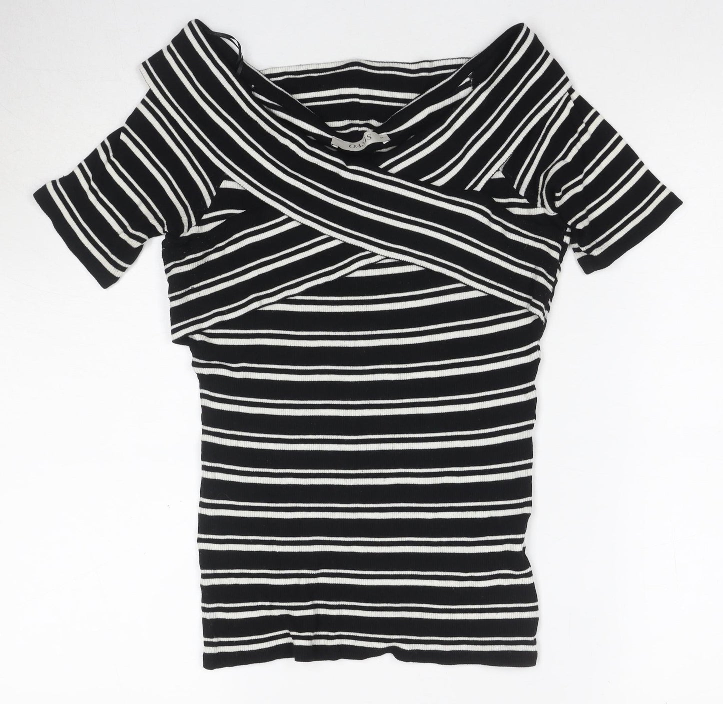 Oasis Women’s Black Striped Off Shoulder T-Shirt