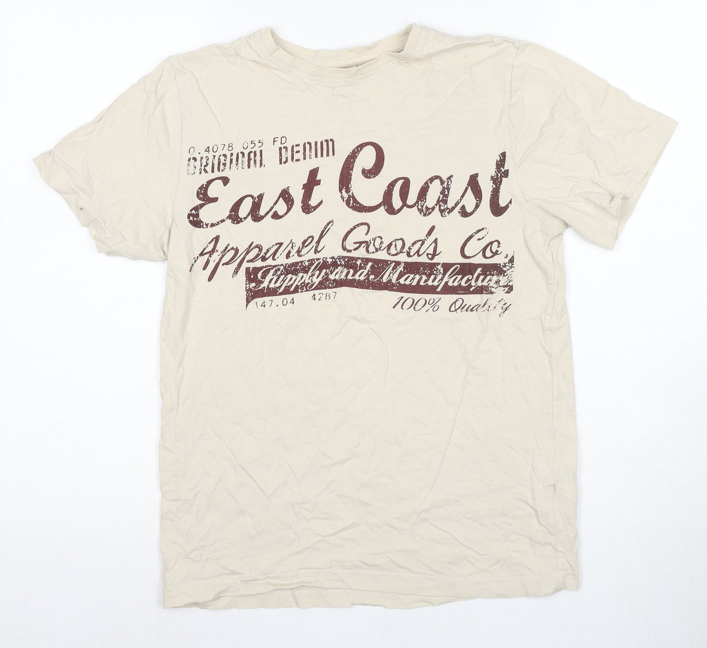 East Coast Men's Beige Graphic Print T-Shirt, Size S