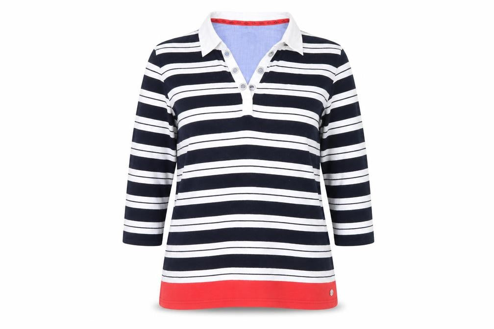Front view of Maine New England Women's Multicoloured Striped Polo Shirt