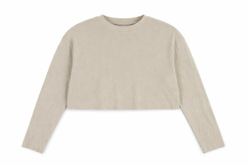 Collusion Women's Beige Cropped Long Sleeve T-Shirt