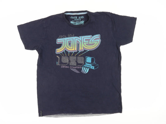 Jack and Jones Men's Blue 2XL Retro Graphic T-Shirt