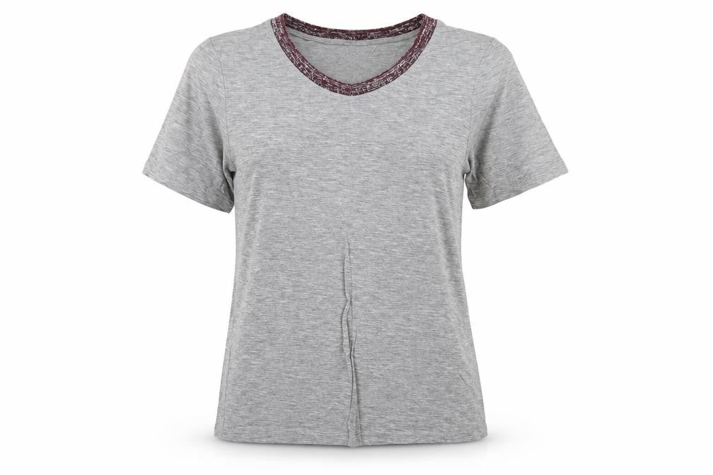 Front view of ICHI Women's Grey Basic T-Shirt, size S, Crew Neck