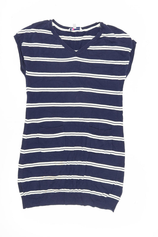 Crew Clothing Women's Blue Striped V-Neck Shift Dress Size 12