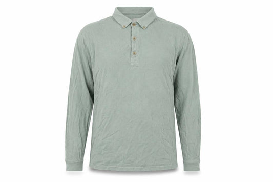 ASOS Men's Green Long Sleeve Polo Shirt, M, Button Collar