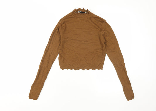 Pull & Bear Women's Brown Mock Neck Slim Blouse