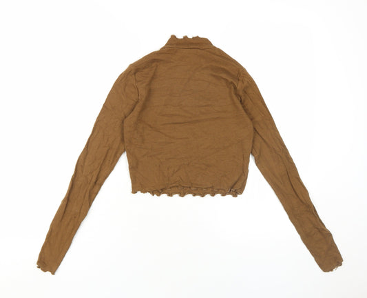 Pull & Bear Women's Brown Mock Neck Slim Blouse
