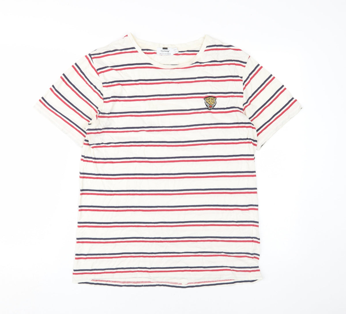 Topman Men's Striped Beige T-Shirt Medium Cotton