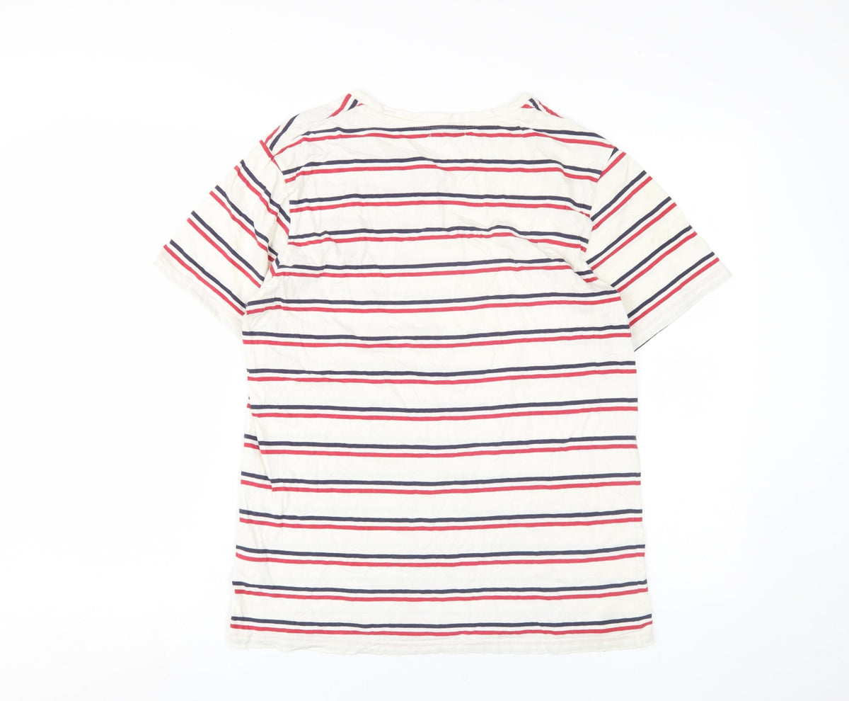 Topman Men's Striped Beige T-Shirt Medium Cotton