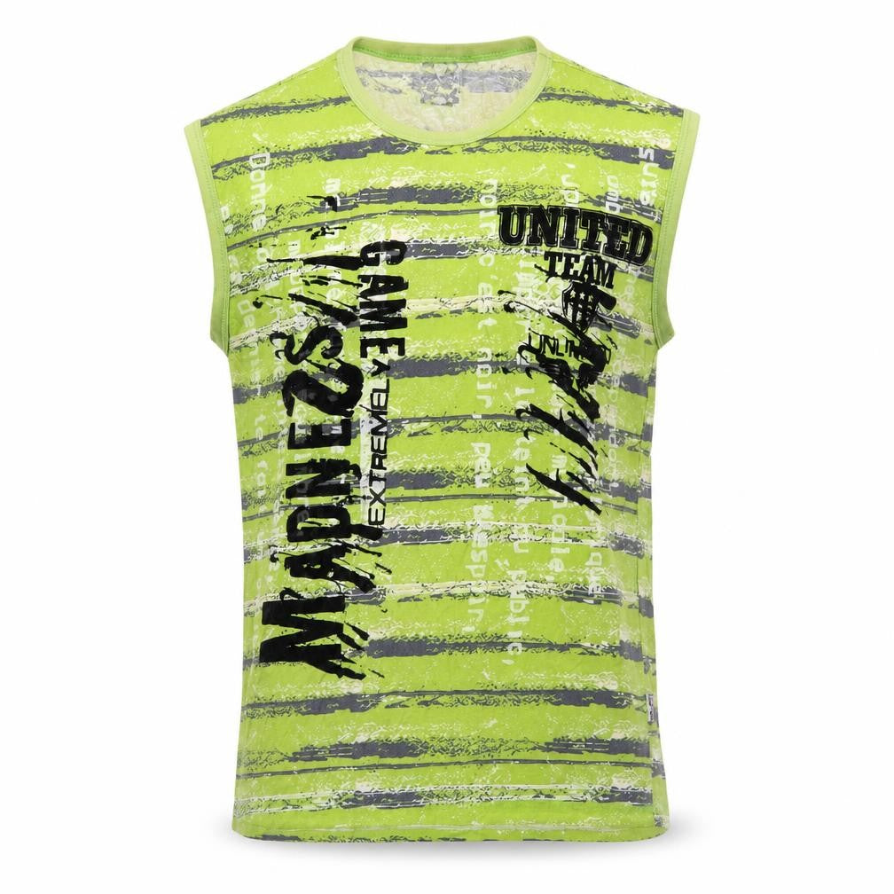 Best Blood Men's Green Sleeveless Striped T-Shirt L