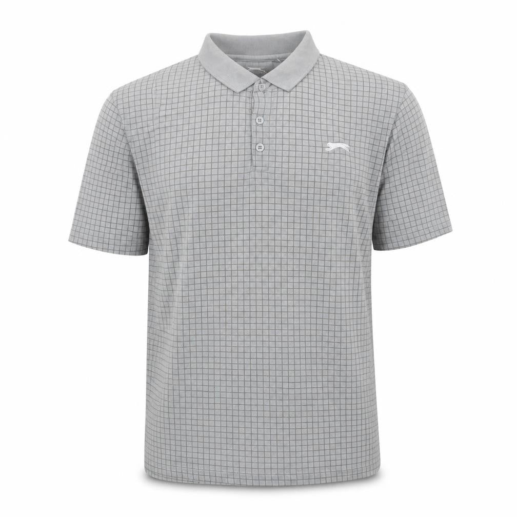 Slazenger Men's Grey Check Polo Shirt L