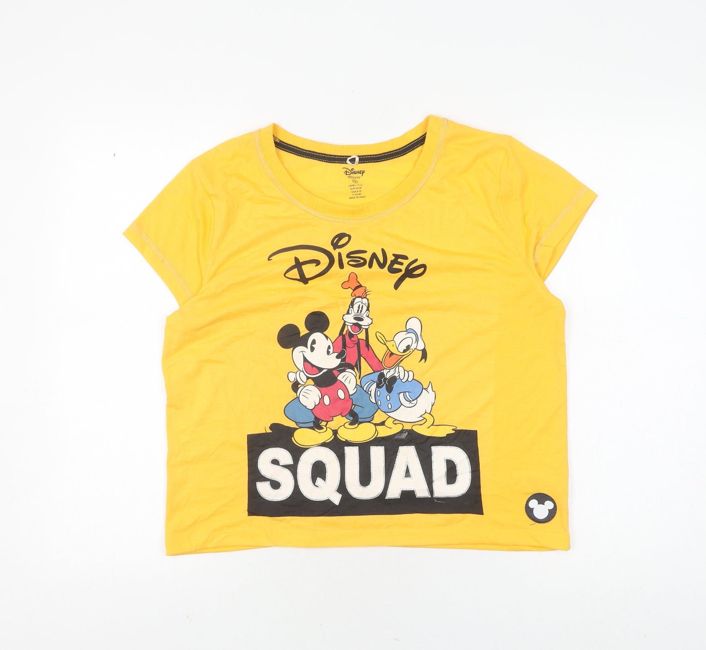 Disney Women's Yellow Cartoon Crew Neck T-Shirt M
