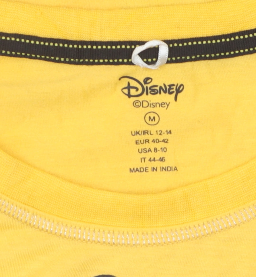 Disney Women's Yellow Cartoon Crew Neck T-Shirt M