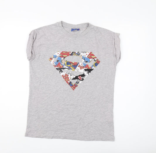 Superman Women's Grey T-Shirt, Size 10, Crew Neck Relaxed