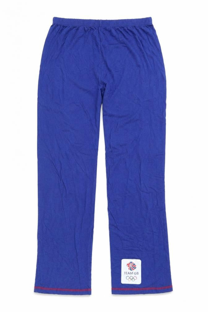 Front view of boys’ blue team gb straight trousers 11-12 years