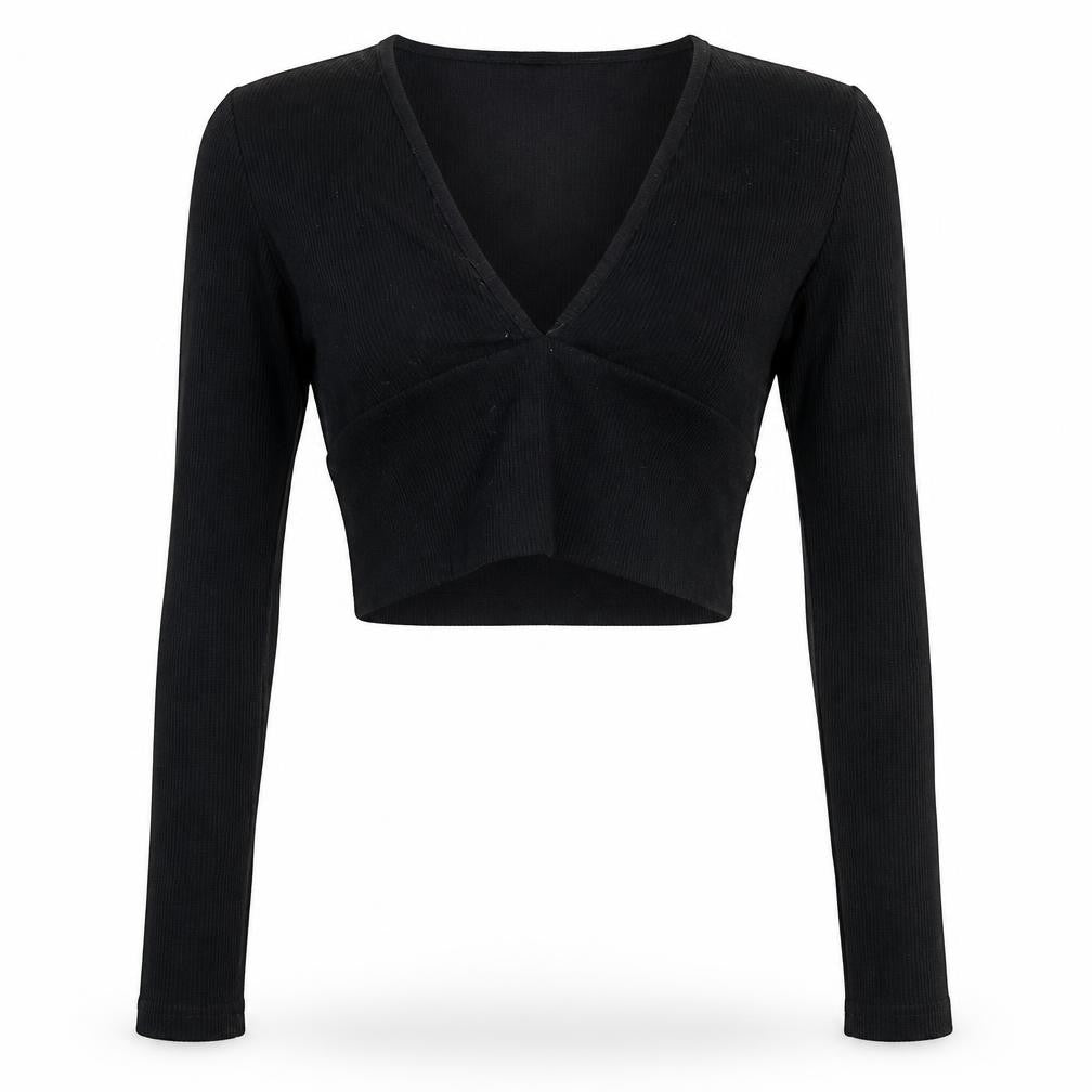 Urban Outfitters Women’s Black Cropped V-Neck Blouse XS