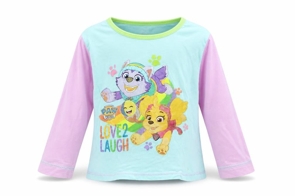 Front view of PAW Patrol girls’ multicoloured long sleeve t-shirt, size 2-3, years