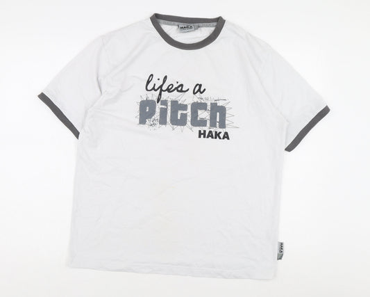 Haka Men's White Graphic Print T-Shirt, Size M