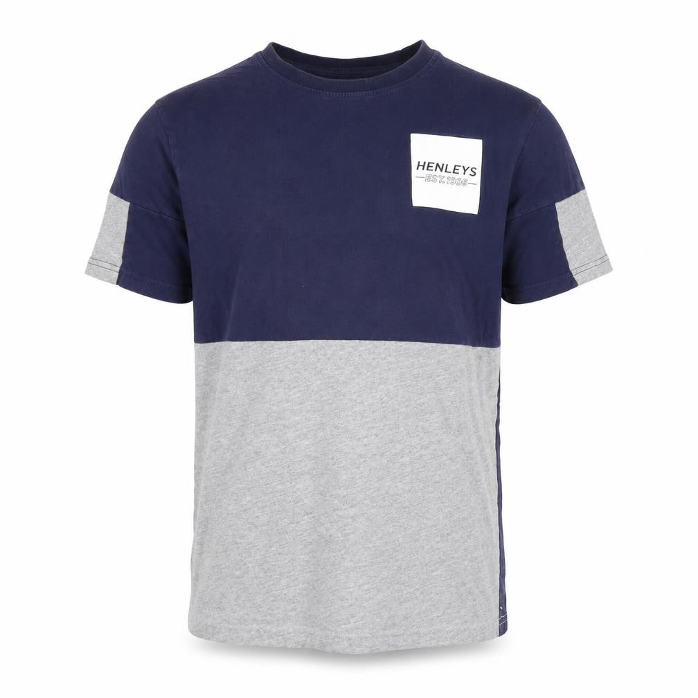 Henleys Men's Blue Grey Colourblock T-Shirt Size M