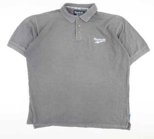 Reebok Men's Grey L Polo Shirt - Casual Solid Logo