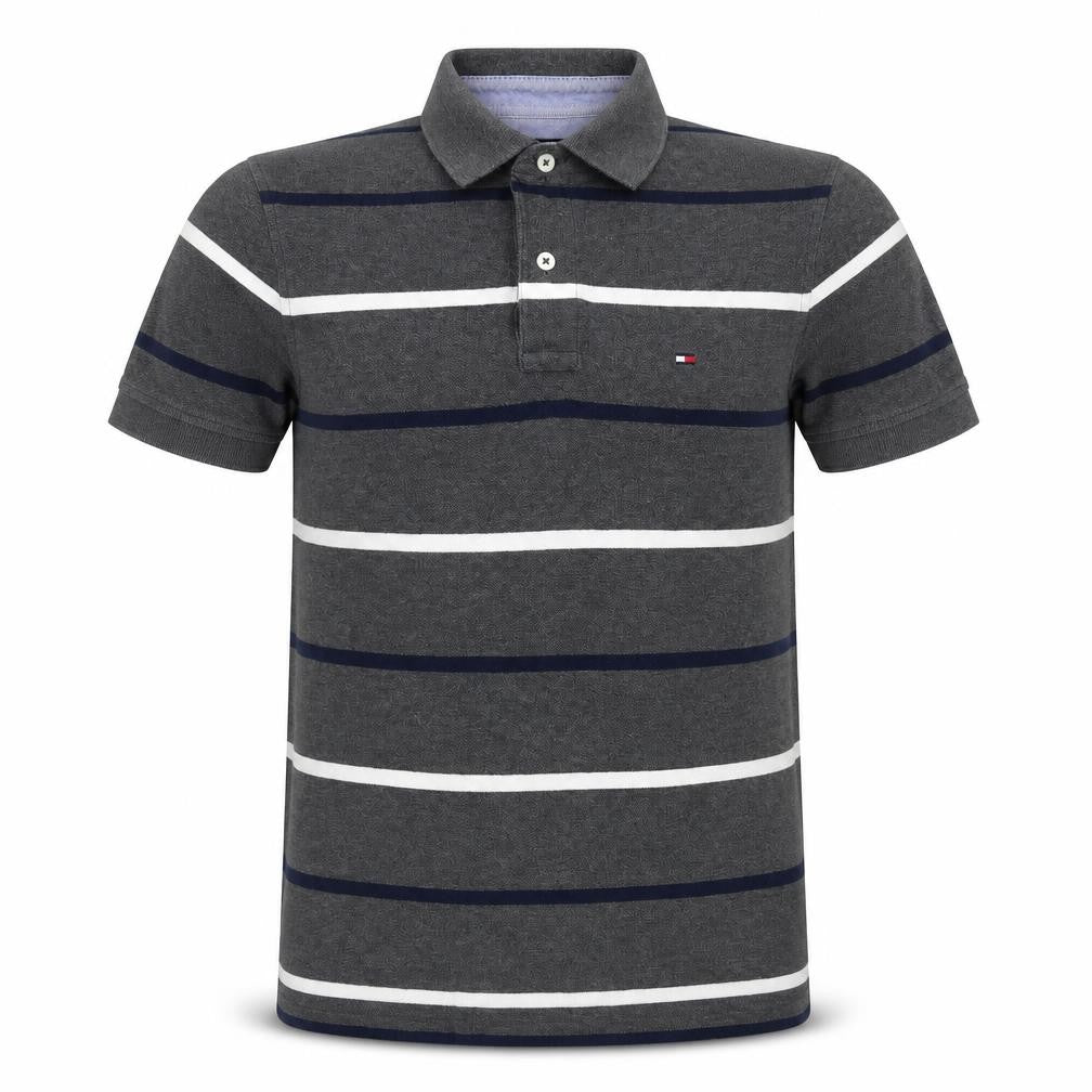 Tommy Hilfiger Men's Grey Striped Slim Fit Polo S