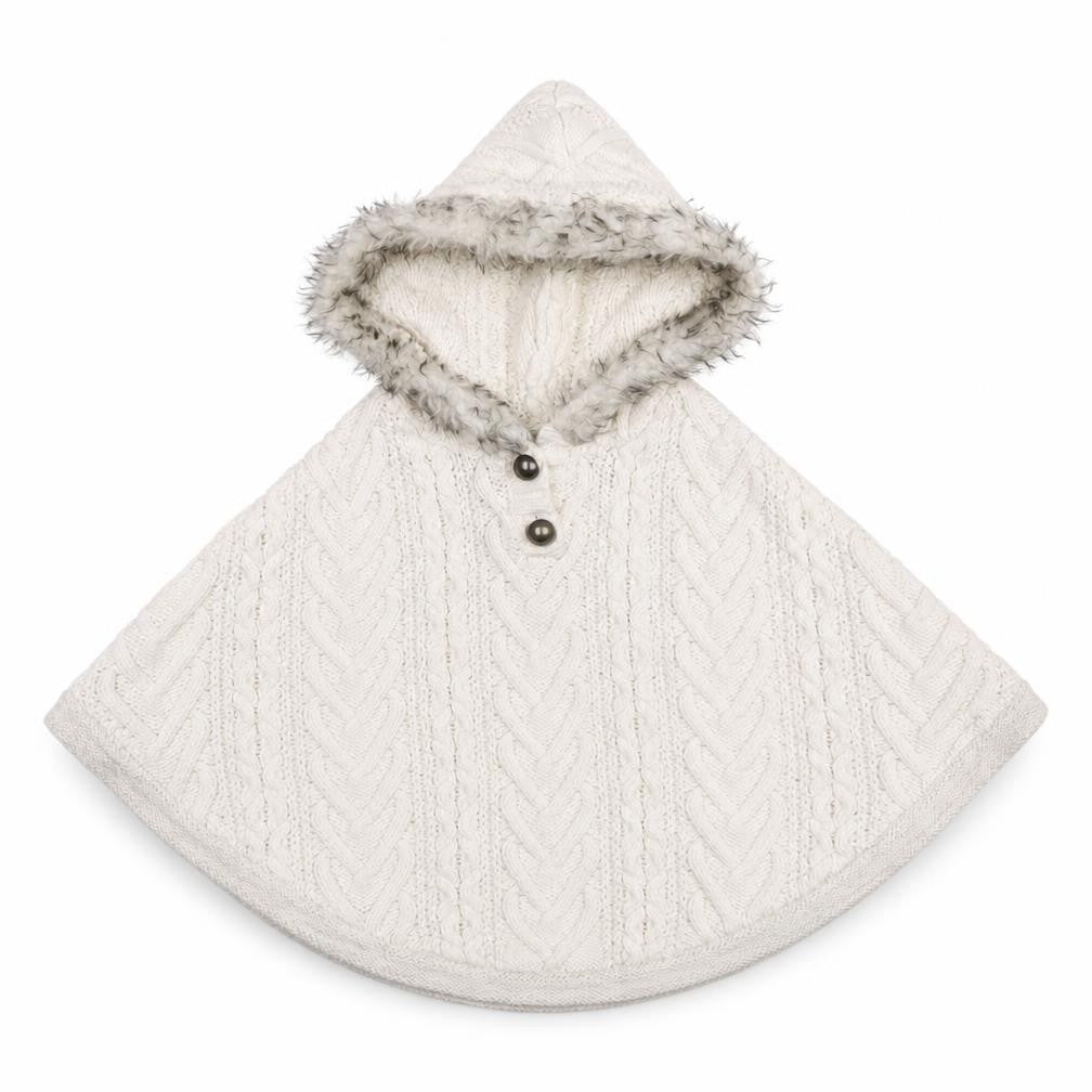 Cynthia Rowley Girls Ivory Hooded Cape, 3-4 Years, Fur Trim