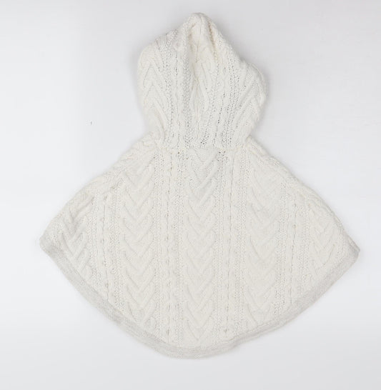 Cynthia Rowley Girls Ivory Hooded Cape, 3-4 Years, Fur Trim