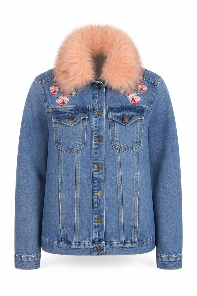 New Look Women’s Blue Embroidered Denim Jacket Size 8