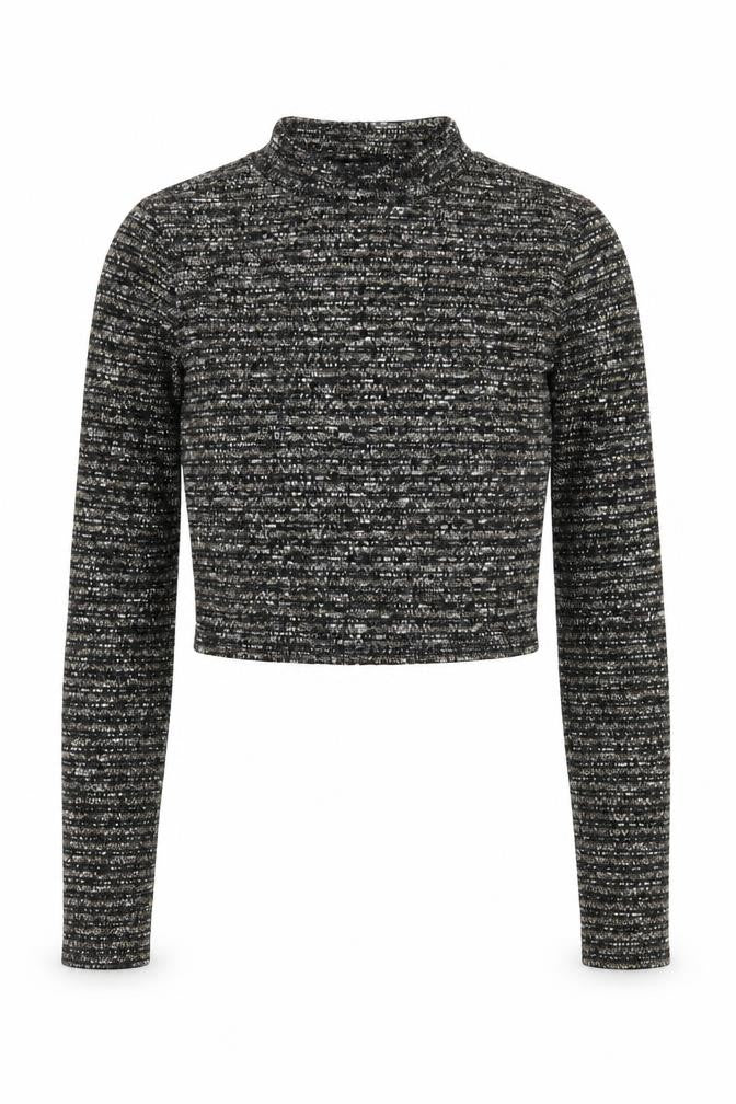 Front view of Missguided Women's Black Cropped Mock Neck Blouse, size 6
