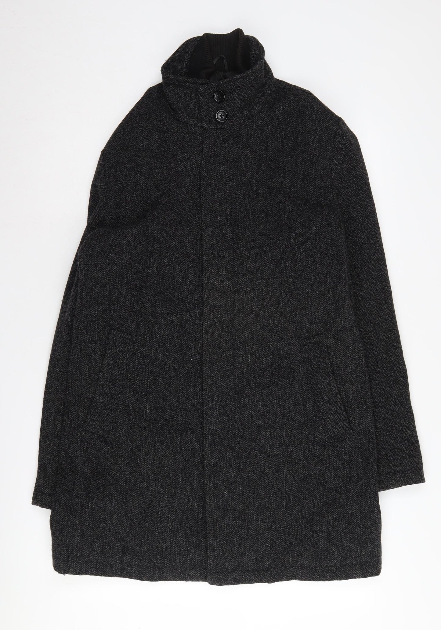 Next Men's Black Wool Blend Mid-Length Overcoat M