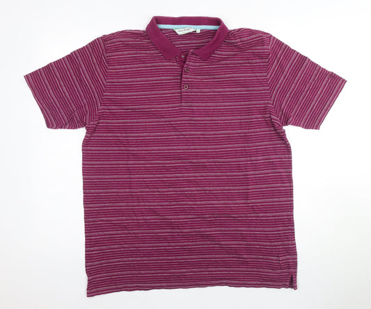 James Pringle Golf Men's Purple Striped Polo Shirt L