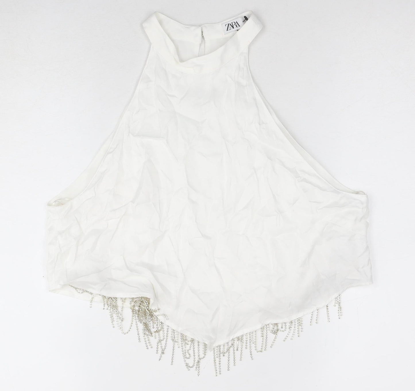 Zara Women's White Halter Beaded Wrap Top - M
