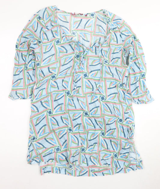 White Stuff Women's Geometric Linen Dress 12 Multicoloured