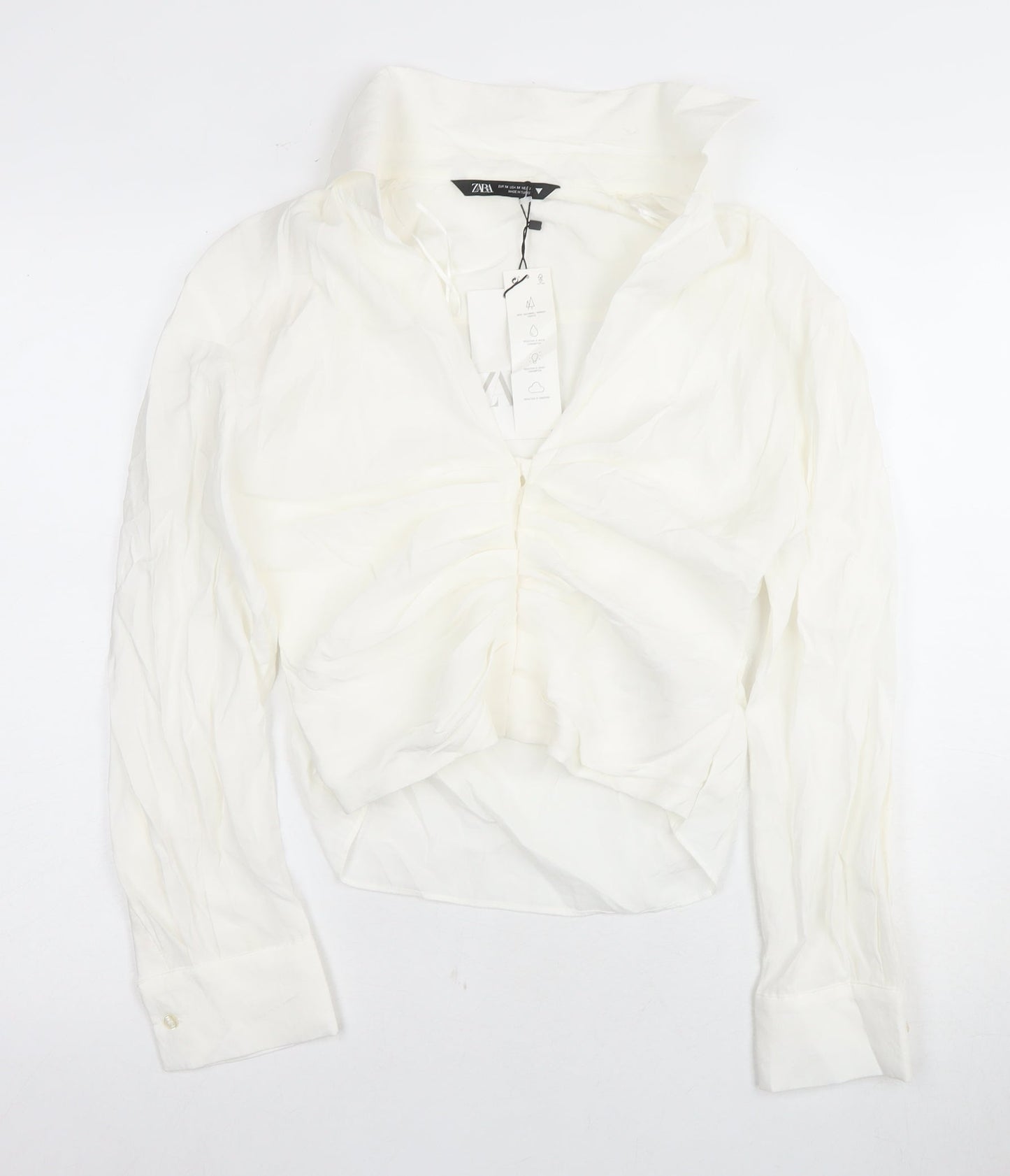 Zara Women's White Blouse, Size M, Collared, Casual