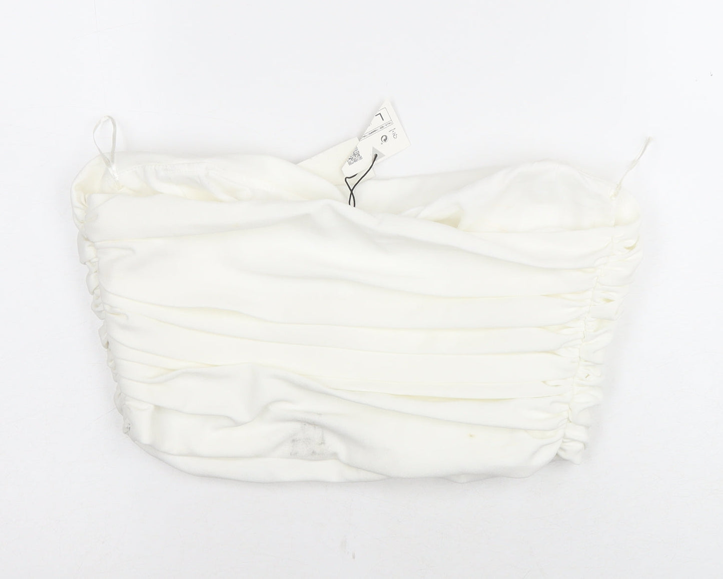 Zara Women's White Cropped Blouse, Size L, Ruched Satin