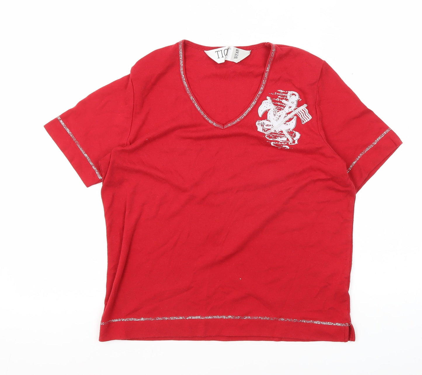 TIGI Women's Red V-Neck Short Sleeve T-Shirt Size 10