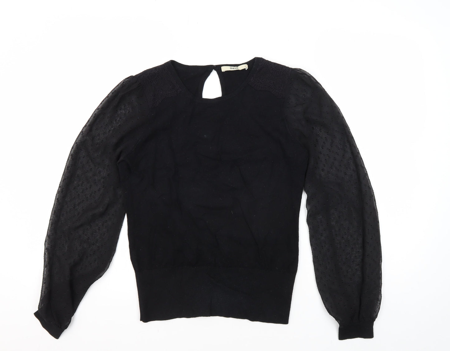 Oasis Women's Black Blouse S Solid Basic Casual