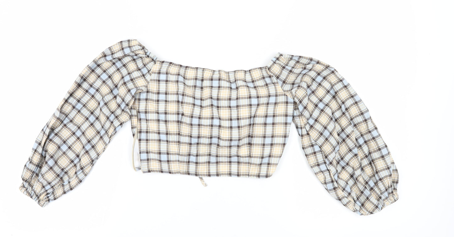 Zara Women's Multicoloured Cropped Check Top