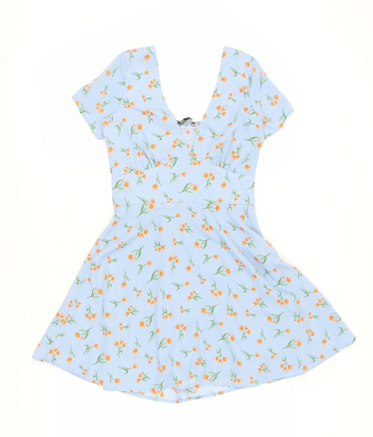 Zara Women's Blue Floral Fit & Flare Dress M